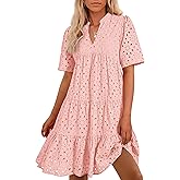 BTFBM Womens Boho Summer Dresses 2026 Spring V Neck Short Sleeve Hollow Out Lace Ruffle Casual Beach Mini Vacation Dress