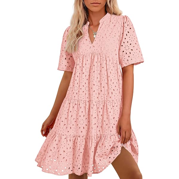 2025 The Beauty North Eyelet Dress, Summer V Neck Ruffle Hollow