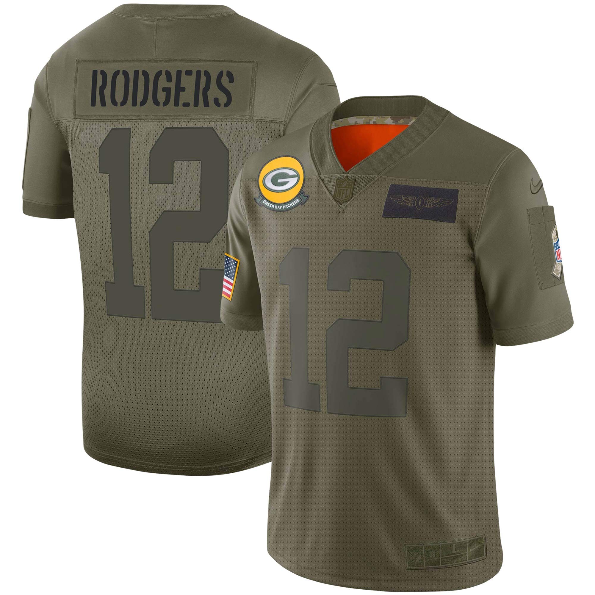 Nike Aaron Rodgers Green Bay Packers NFL Boys Youth 8-20 Salute to Service Green Camo On-Field Jerse