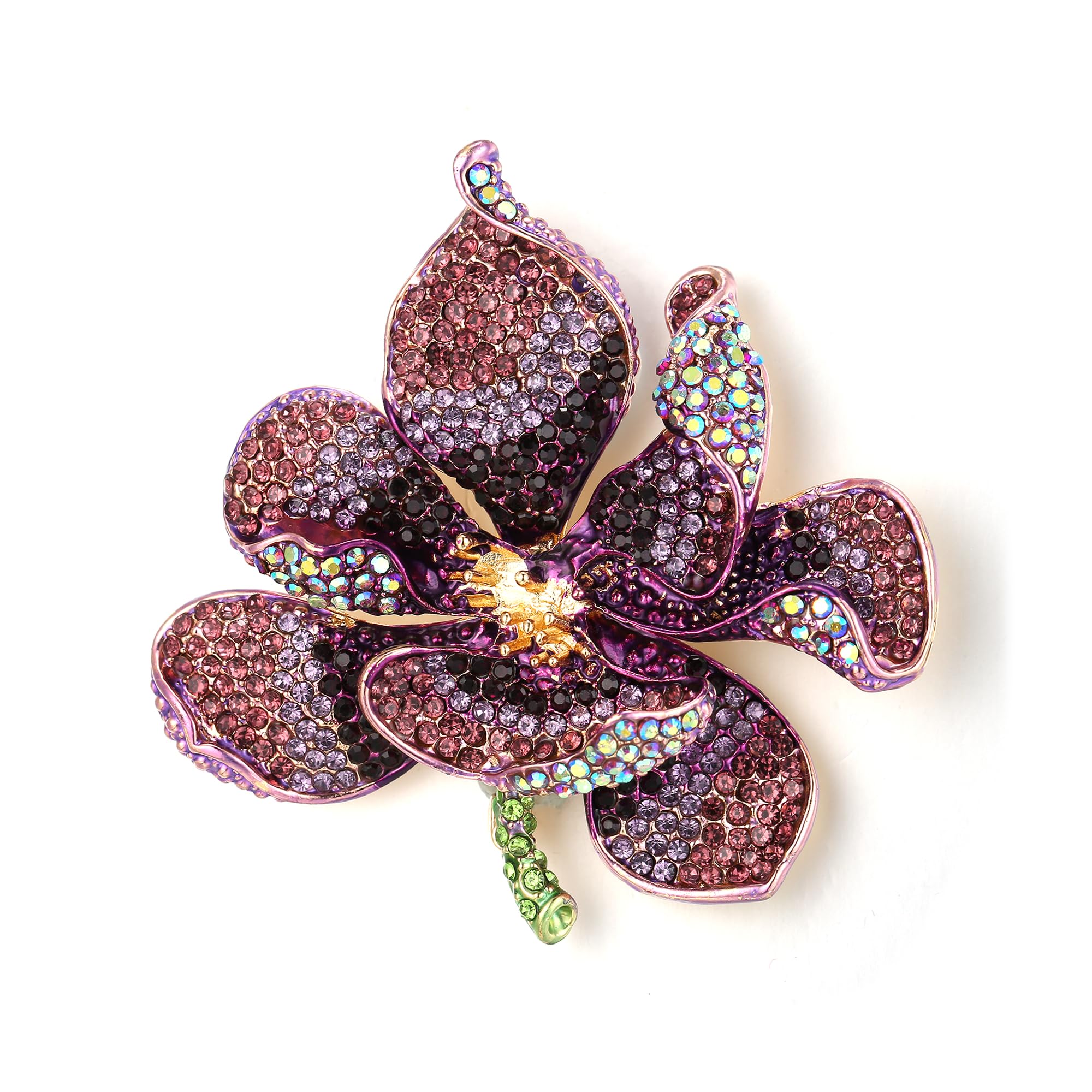 Ever Faith Women's Austrian Crystal Bridal Orchid Flower Petal Brooch Dark Purple Gold-Tone