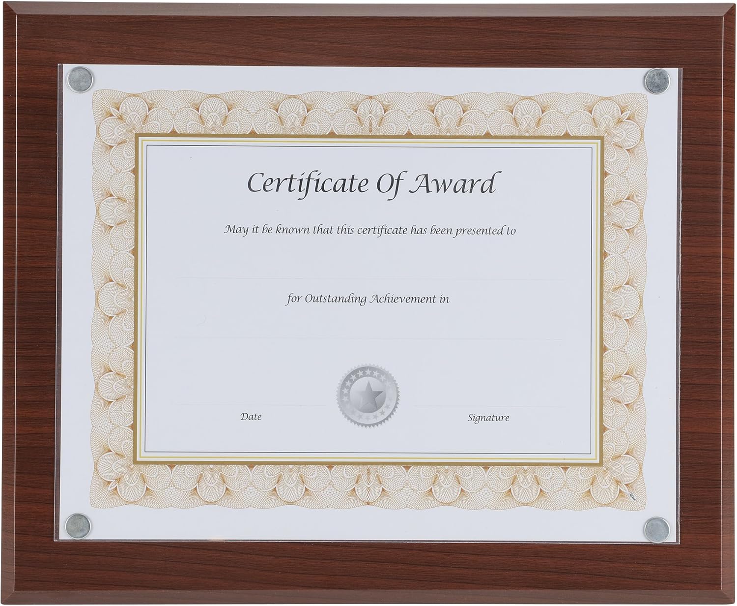 Nudell 8.5" x 11" Award Plaque with Exclusive Easy-load Magnetic Clear Cover System (actual dimensions 10.5" x 13"), Mahogany (18868) : Office Products