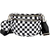 DODAMOUR Checkered Crossbody Bag Women - Trendy Sling Fanny Pack with Coin Purse - Water-Repellent Shoulder Bum Bag with Wide Adjustable Strap for Festivals & Travel (Black & White)