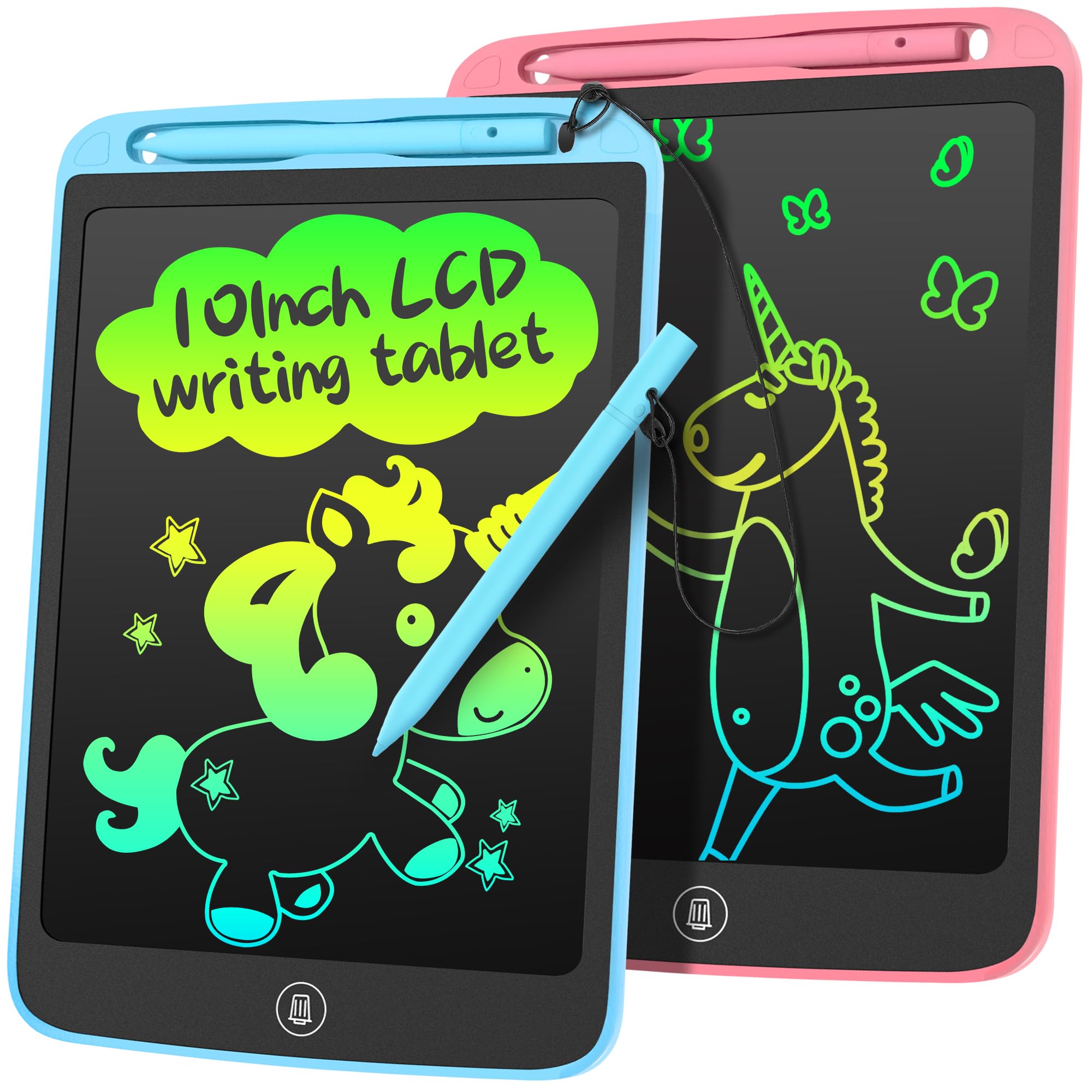 LEYAOYAO 2 Pack LCD Writing Tablet 10inch - Colorful Screen Doodle Pad Drawing Board Learning Educational Toy - Gift for Kids 3-6 Years Old Girl Boy(Blue+Pink)