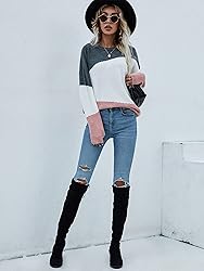 ECOWISH Women Sweater Dropped Shoulder Color Block