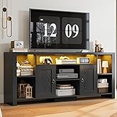 LIKIMIO TV Stand for TVs 80 inch with LED Lights & Power Outlet, Entertainment Center with Cabinets, Adjustable Shelves and Open Shelves, Modern Media TV Console Living Room, Black