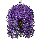 Artificial Fake Outdoor Hanging Flowers Plants Basket for Outside Porch Decoration, Fake Silk Purple Daisy Flower UV Resistant Look Real Orchid Traing Vines for Home Balcony Yard Patio Garden Decor