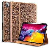 Gexmil Leather Case for iPad Pro 12.9 Inch, 6th/5th/4th/3rd Generation 2022/2021/2020/2018,Genuine Leather Folio Cover Shockproof with Stylus Holder,Auto Sleep/Wake Anti-Slip,Flower Pattern