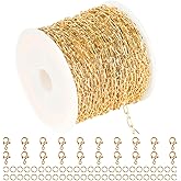 YOUBEIYEE 32.8 Feet 18K Gold Plated Jewelry Chain Paperclip Necklace Chains Bulk for Women Bracelet DIY Craft Chain Roll Jewelry Supplies Findings