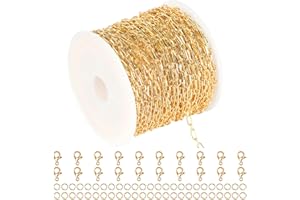 YOUBEIYEE 32.8 Feet 18K Gold Plated Jewelry Chain Paperclip Necklace Chains Bulk for Women Bracelet DIY Craft Chain Roll Jewelry Supplies Findings