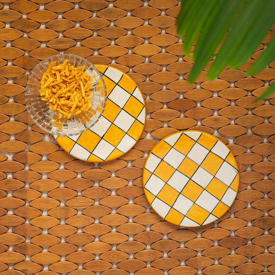 Buy ExclusiveLane 'Shatranj Check' Handpainted Ceramic Trivets for