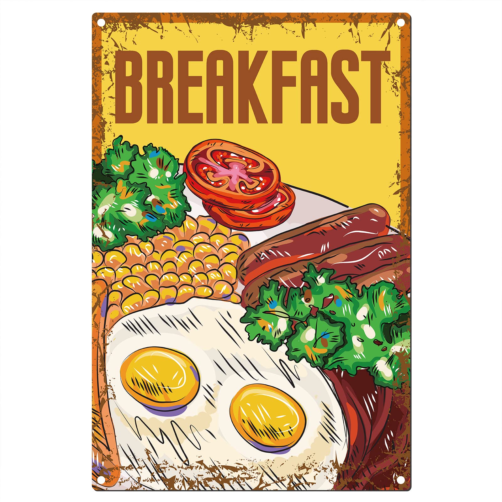 CREATCABIN Metal Tin Sign Breakfast Signs Eggs Sausage Tomato Soy Vegetable Vintage Wall Art Decor Funny Rustic Farmhouse Backyard Home Kitchen Bar Coffe Garden Decorations 8 x 12 Inch