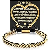 WP WEPICK Gifts for Man 18K Gold Plated Bracelets for Men Dad Son Husband Boyfriend Franco Link Chain Stainless Steel Adjustable Beads Bracelet Birthday Forever Love