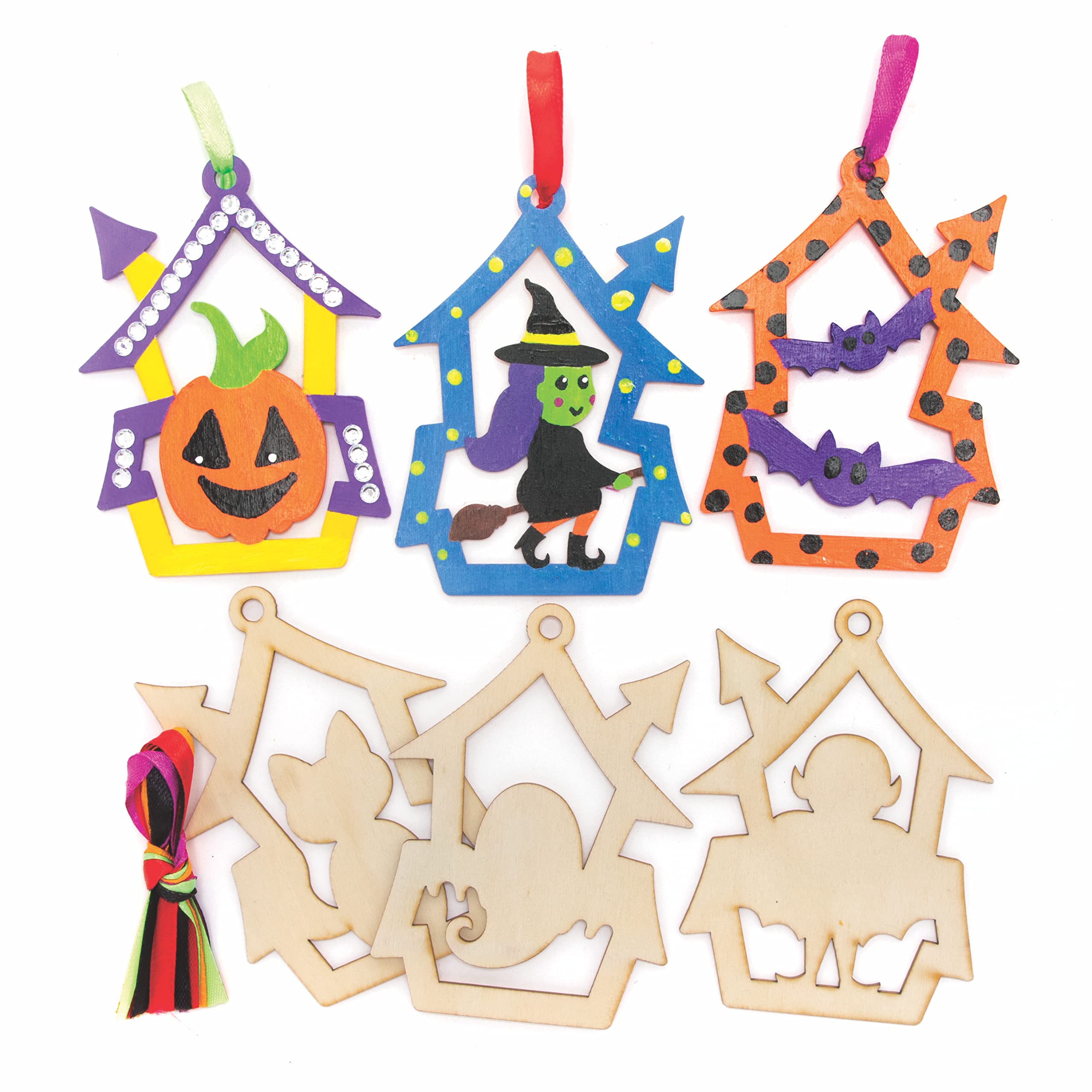 Baker Ross FE743 Halloween Wooden Decorations - Pack of 10, Wooden Crafts for Children to Decorate and Display, Make Your Own Halloween Decorations