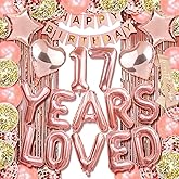 17th Birthday Decorations - Happy 17 Letter Balloon Numbers, Rose Gold Banner & Rose Gold Decor for Girls