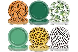 CHUNNIN 60Pcs Jungle Safari Party Paper Plates for Wild Animal Party Decorations 7In Zoo Animal Dessert Plates Disposable Tableware Dinnerware Set for Baby Shower Birthday Safari Themed Party Supplies