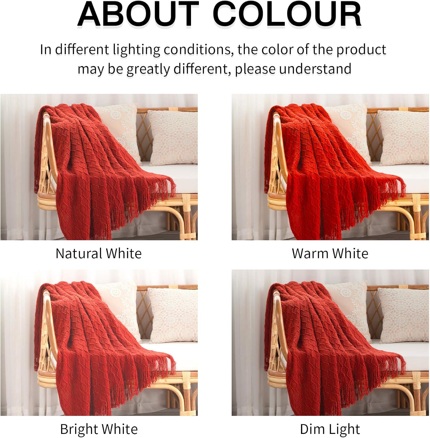 SPAOMY Throw Blanket, Knit Blanket with Tassels, Textured Cozy Lightweight Decorative Throw Blanket for Couch, Bed, Sofa, Travel- All Seasons (50x60 Inch, Rust): Kitchen & Dining