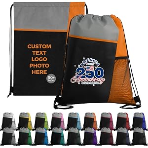 AT1nTen Custom Non-Woven Drawstring Backpack Bag 100/200Pack with Logo Text | Personalized Reusable Totes Bags Promotional Bu