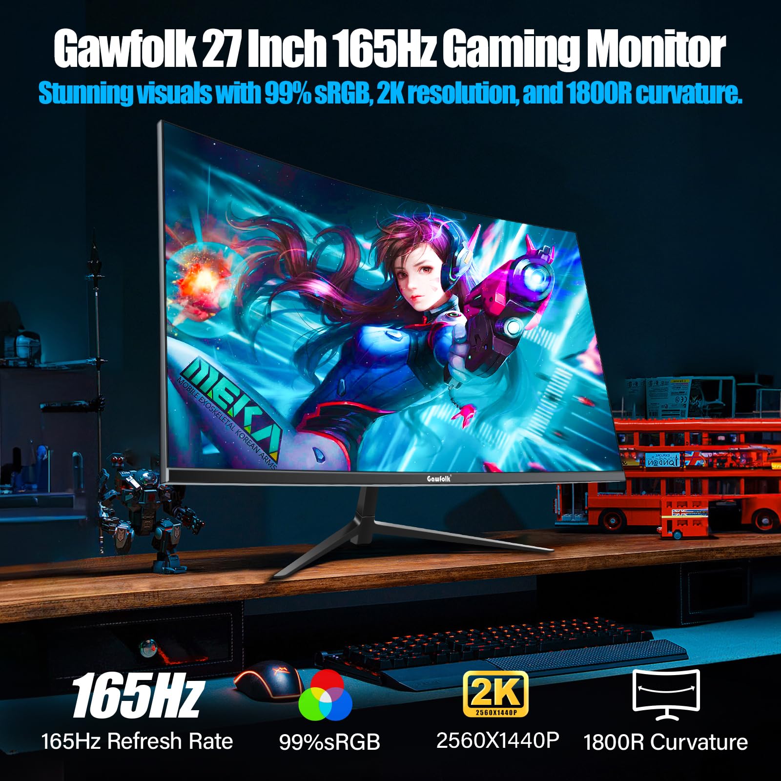Mua 2K 165Hz Curved Monitor, 27 Inch QHD 2560x1440p 144Hz Gaming ...