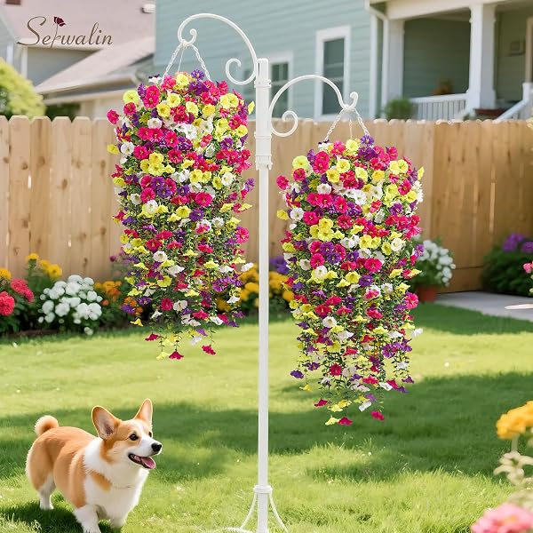 SERWALIN ARTIFICIAL HANGING FLOWERS FOR OUTDOORS UV RESISTANT, 4PCS FAUX MORNING GLORY FAKE OUTDOOR FLOWERS REALISTIC SILK FLOWER PLANTS FOR OUTSIDE PLANTER FRONT DOOR PORCH PATIO YARD DECOR
