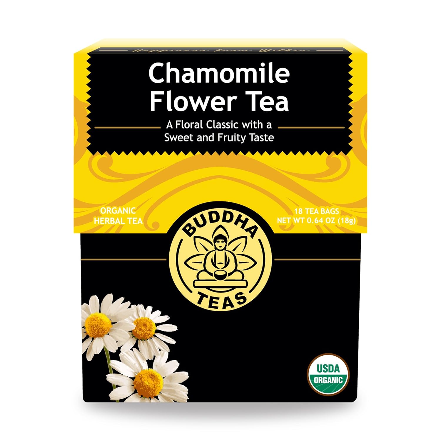 Organic Chamomile Flower Tea Leaves - Kosher, Caffeine-Free, GMO-Free - 18 Bleach-Free Tea Bags