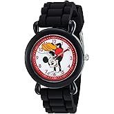 Disney Mickey Mouse Kids' Plastic Time Teacher Analog Quartz Silicone Strap Watch, Blk/Blk