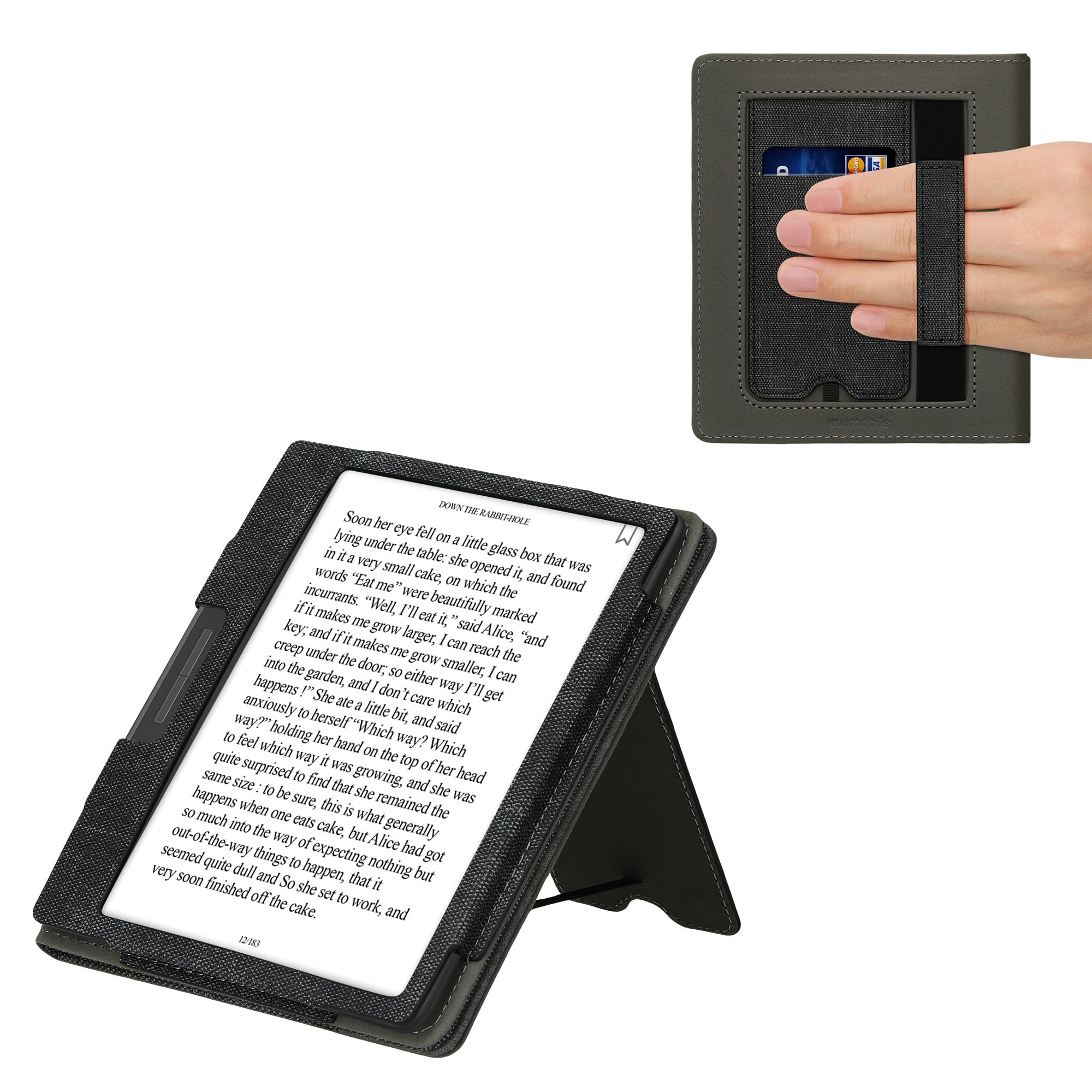 kwmobile Cover Compatible with Onyx Boox Leaf 2 Cover - Faux Leather/Suede Case with Stand - Black/Dark Grey