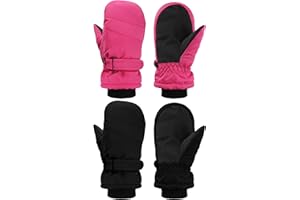 SATINIOR 2 Pairs Kids Snow Mittens Waterproof Winter Ski Gloves Warm Thicken Snow Gloves for Girls Boys