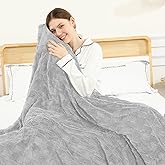 Electric Heating Blanket Throw size 50x60,Electric Blanket Checkered Weave-Wool Blend Heated Blanket,Rapid Heating 6 Temperature Settings 4-Hour Auto Shut-Off ETL Certified,Machine Washable,Light Gray