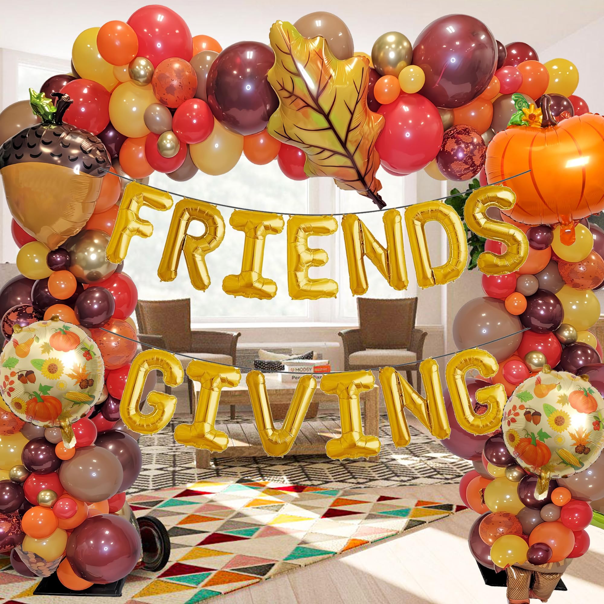 Photo 1 of ?Friendsgiving Balloons Arch Garland Kit for Friendsgiving Decorations 145 Pcs Thanksgiving Party Decorations Balloons Pumpkin Maple Leaves balloons for Birthday Fall Friendsgiving Party Supplies