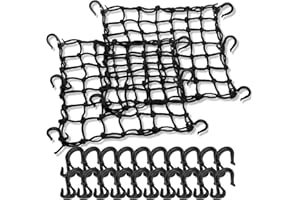 TKKEUEP 2 Pack 15"X15" Motorcycle Cargo Net Stretches to 30"x30", 2"x2" Tight Mesh,Total 20 Hooks, Cargo Nets for Motorcycle Luggage Bike Basket, Luggage Rack ATV Rack Snowmobile Cargo Helmet Net