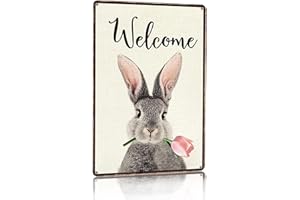 Smilelife Easter Gifts Funny Bunny Tulip Welcome Vintage Tin Sign for Home Room Yard Garden Party Easter Spring Decor 8x12 Inch (3093)