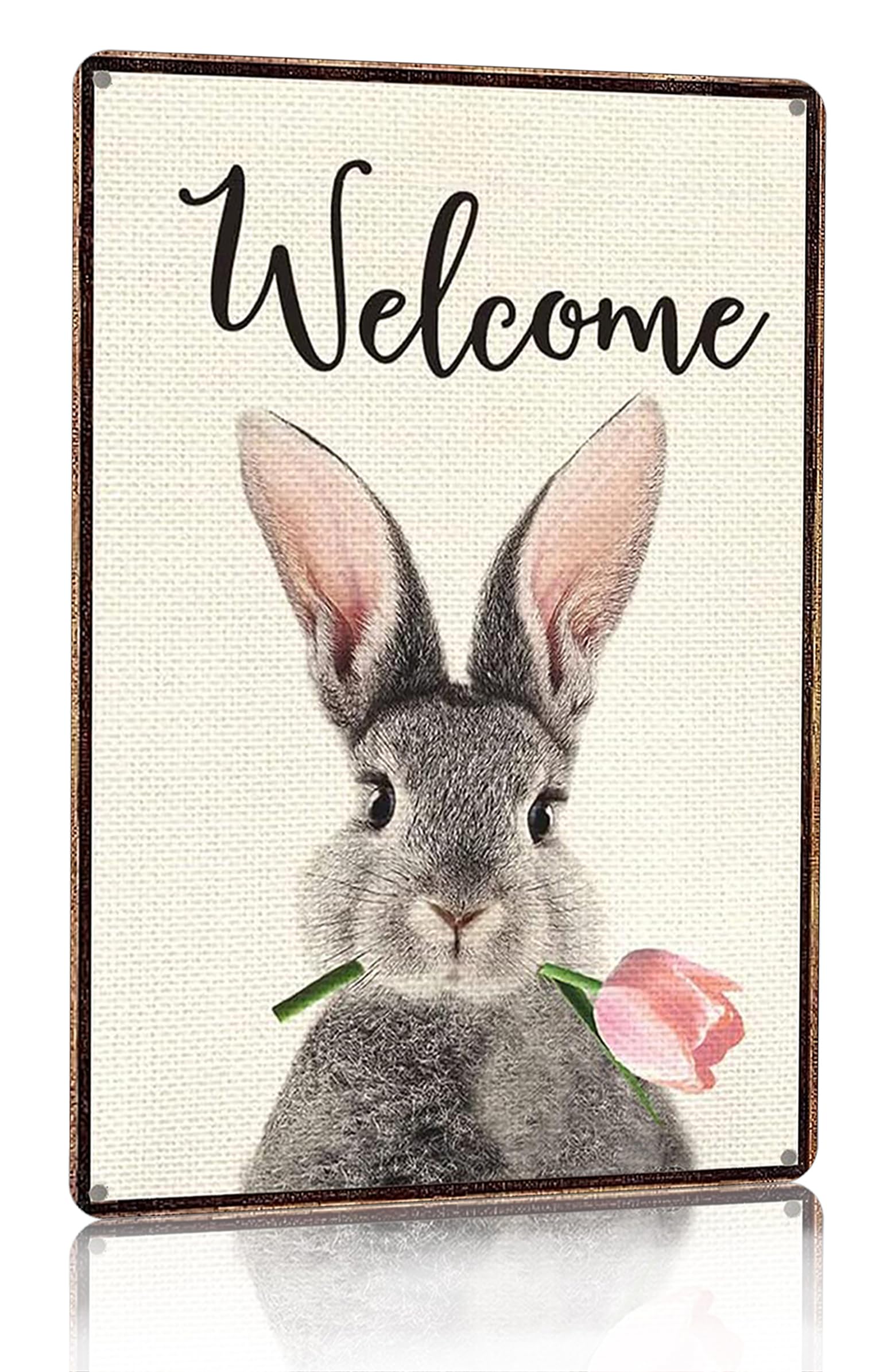 Smilelife Funny Bunny Tulip Welcome Vintage Tin Sign for Home Room Yard ...