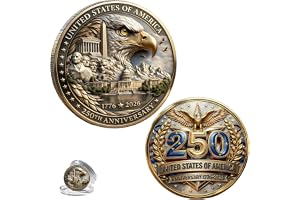 USA 250th Anniversary Coin 1776-2026 3D America 250 Merchandise for Patriotic Celebration 4th of July Independence Day Gifts for Veterans & History Lover