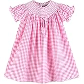 Lil cactus Baby and Girls Pink Gingham Smocked Bishop Dress