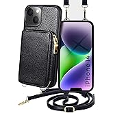 MOTIVE for iPhone 14 Wallet Case, Designed in New York, Crossbody Phone Case for Apple iPhone 14, Zipper Purse Case Wallet with RFID Blocking Card Holder | 6.1" Color Black - Fancy Series