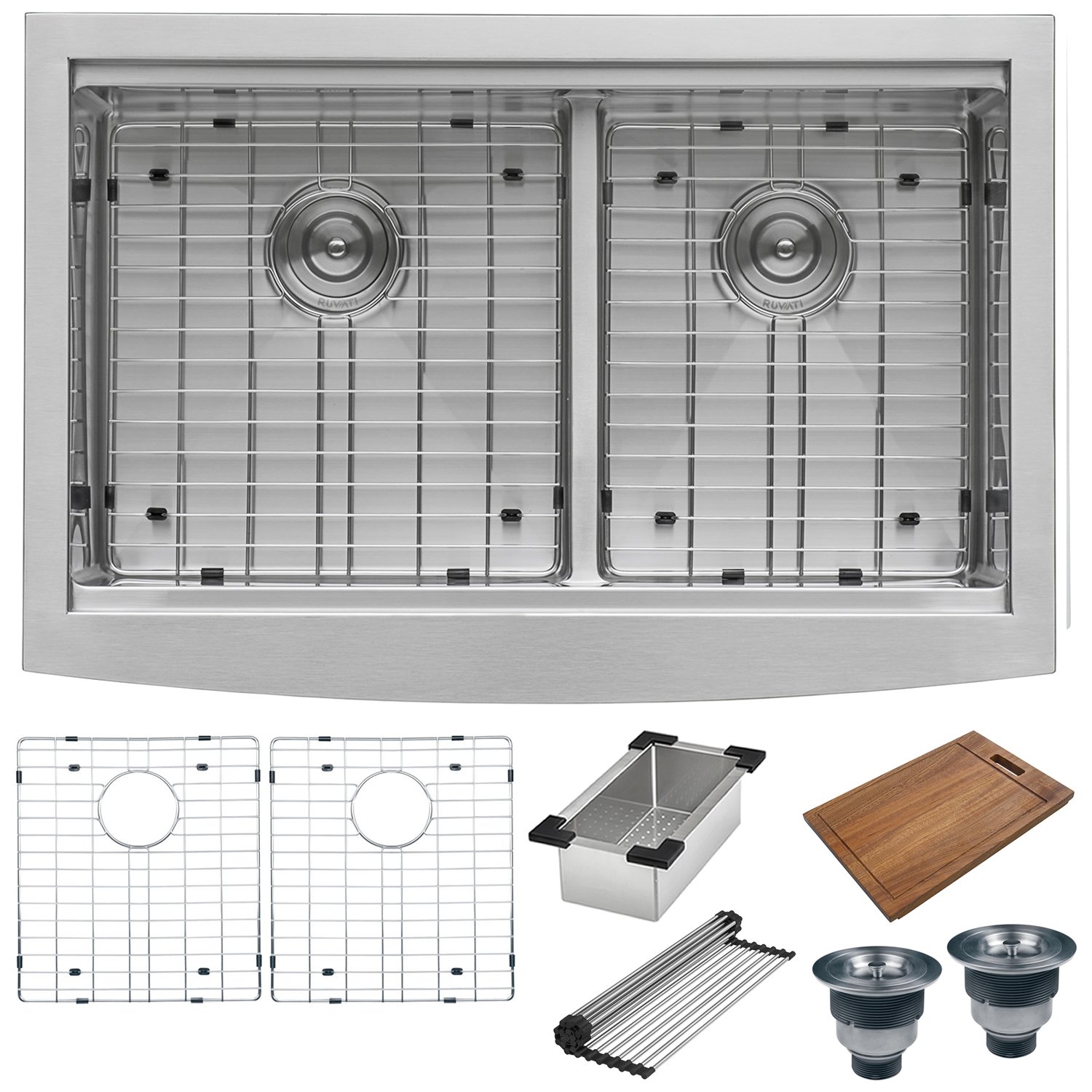 Elkay Workstation Low-Divide Double Bowl 60/40 Farmhouse Kitchen Sink, Stainless Steel
