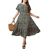 CUPSHE Women’s Plus Size Dress 2024 Summer Bohemian Midi Dresses Short Sleeve A Line Flowy Beach Sundress