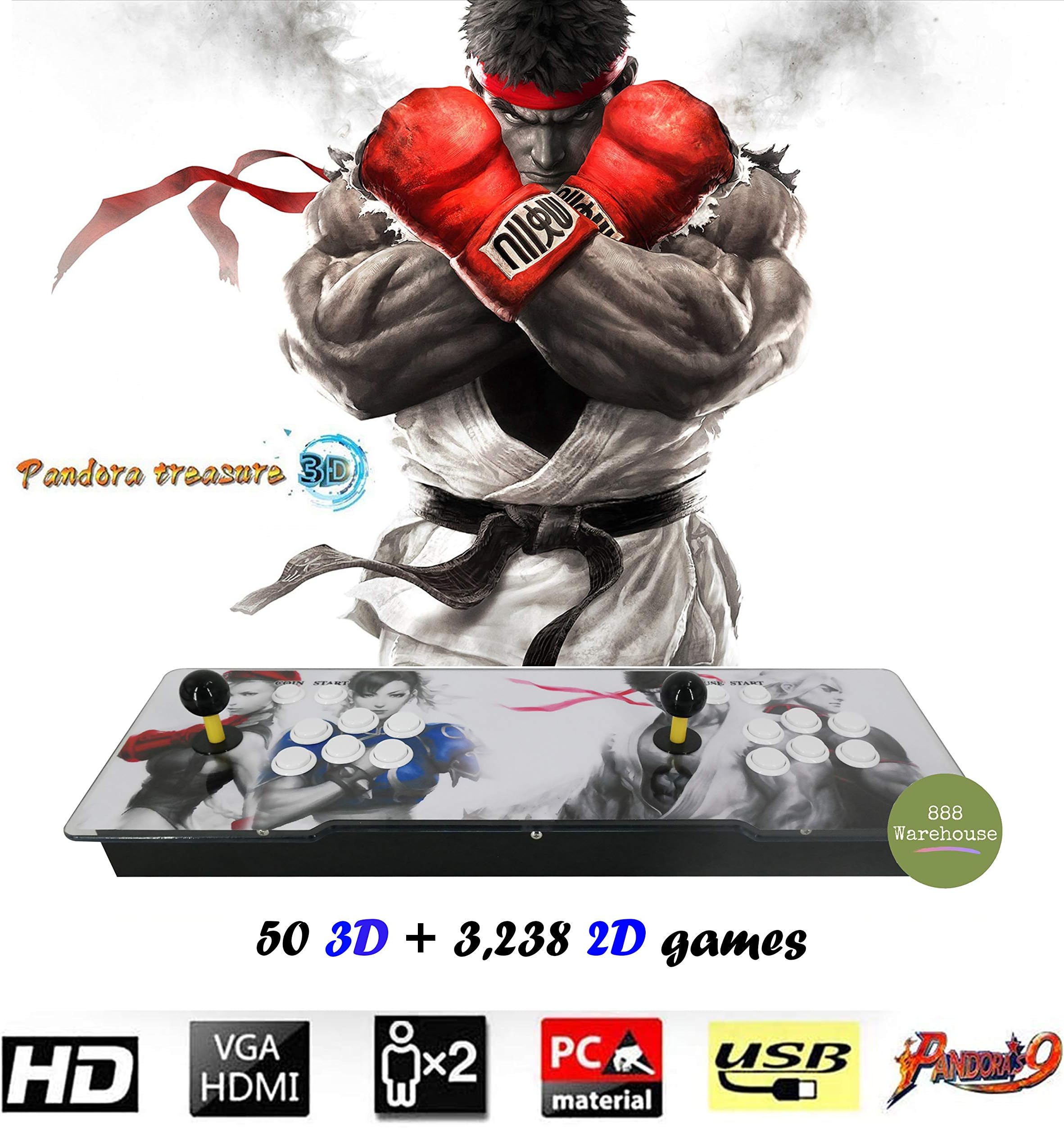 888Warehouse【3,288 Games in 1】 Arcade Game Console 3D & 2D Games Pandora's Box 9H 3D, 2+2 Players Option, Save Games, Arcade Machine with Joystick Support Expand 6000+ Games for PC/Laptop/TV / PS4