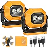 Easymaxx LED Rechargeable Work Light, 2Pack 1500LM Portable COB Magnetic Lights with 3 Modes & 360°Rotatable, IPX4 Waterproof Worklight for Car Repairing, Job Site Lighting, Emergency (2 PCS)