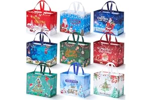 EQOREIIN Christmas Gift Bags 18 Pack - Christmas Party Supplies & Holiday Tote Bags, Large Non-Woven Reusable with Handles for Xmas Gifts, New Year Favors & Decor (12.8x9.8x6.7 Inches)