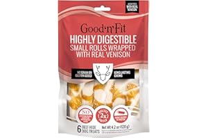 GOOD'N'FIT Good ‘n’ Fit Rolls Made with Real Venison, 6 Small Rolls, Treat Your Dog to Long-Lasting and Highly Digestible Rawhide Chews
