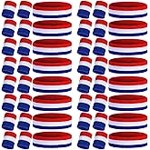 Canlierr 48pcs 16 Sets Neon 80's Sweatbands for Women Men Headband Wristband Set 16 Headband and 32 Wristbands Football Wristbands Sports Accessories Halloween Cosplay Glow Party