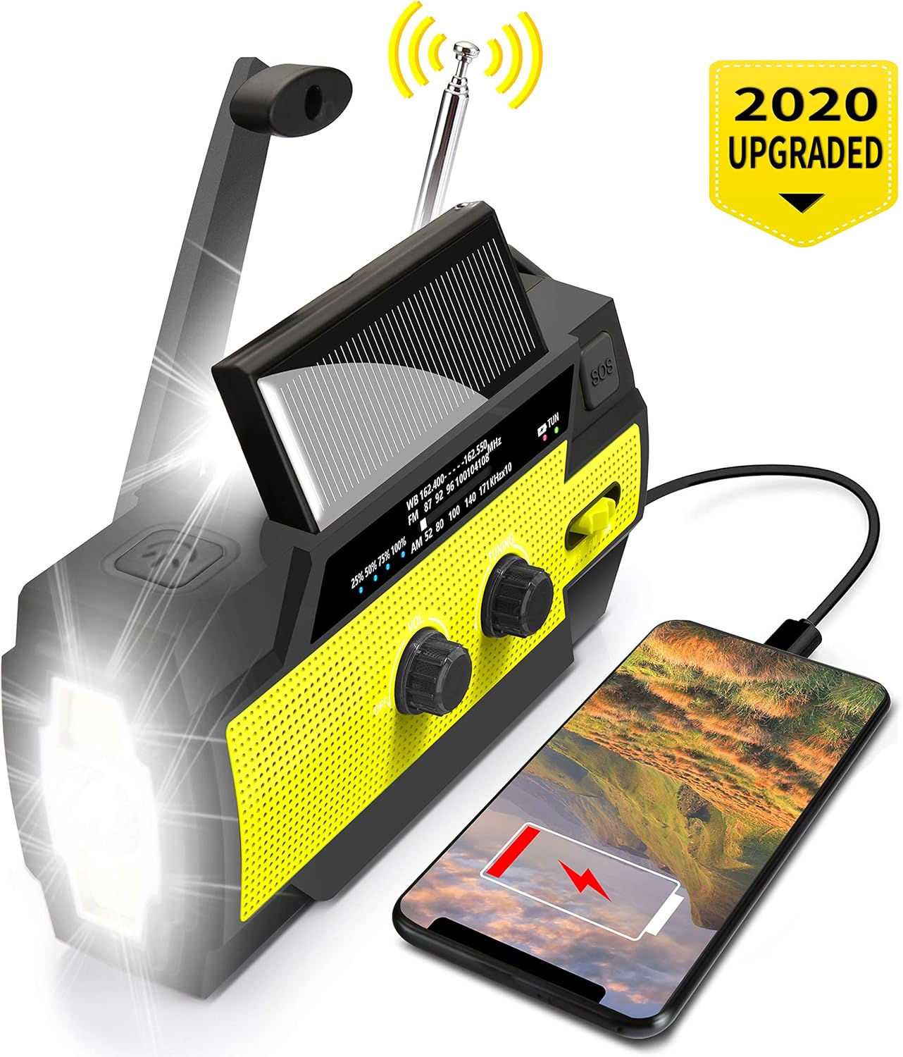 Emergency Flashlight Radio,2020 Upgraded AM/FM/NOAA Weather Solar Crank Radio with 4000 mAh Replaceable Li-ion Battery, Sensor Reading Lamp,3 Modes Flashlight,Phone Charger for Hurricanes, Tornadoes: Electronics
