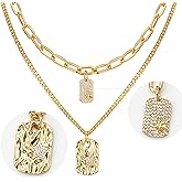 NALISASA Layered Charm Necklaces for Women, Trendy 14K Gold Plated Choker Paperclip Chain Square Star Pendant Necklace, Dainty Adjustable Aesthetic Necklaces Jewelry Gifts