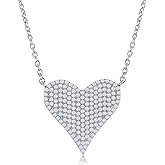 Beaux Bijoux Sterling Silver Heart Necklace for Women Cubic Zirconia Micro-Pave Heart Shaped Pendant Necklace for Women