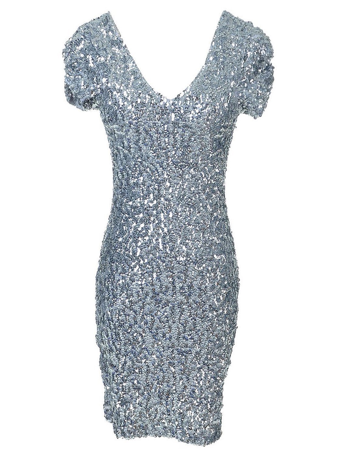 Glitter Sequin One Shoulder Bodycon Mini Cocktail Dress with Slit
