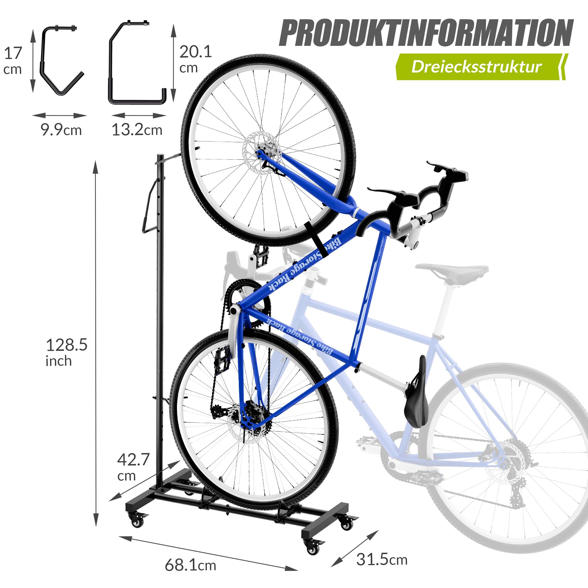 Sttoraboks Fahrradständer, vertikaler und horizontaler höhenverstellbarer Fahrradständer für Fahrräder, Fahrradbodenständer für MTB-Rennräder zur Aufbewahrung von Fahrrädern - für Fahrräder bis zu 29" 3