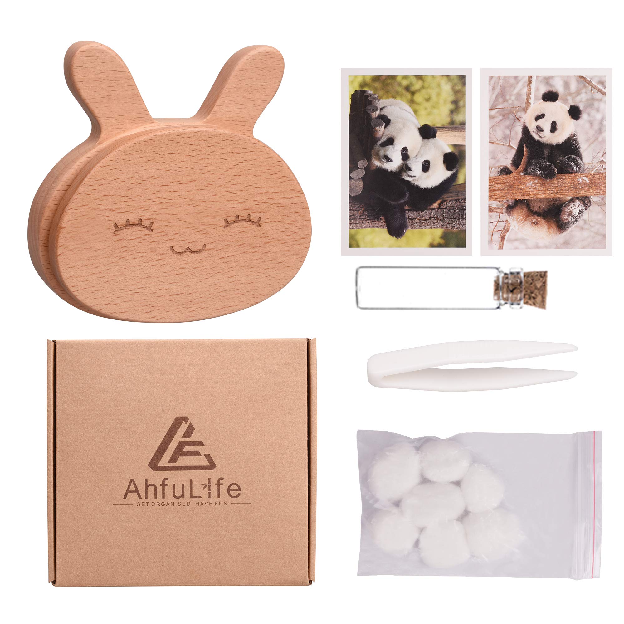 AhfuLife Baby Tooth Keepsake Fairy Box Holder with Lanugo Bottle, Wooden Bunny Rabbit Shape Keepsake Box for First Lost Teeth, Cute Tooth Storage Holder, Baby Shower Gifts for Newborn, Boy & Girl