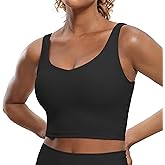 CRZ YOGA Womens Sports Bras V Neck Padded Cropped Tank Top Wireless Yoga Bra