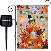 Happy Thanksgiving Turkey Garden Flag With Lights- Solar LED Burlap- Thanksgiving Turkey Yard Mini Flags 12x18 Double Sided for Garden Patio Lawn Yard Outside Outdoor Decoration Farmhouse (Without a stand)